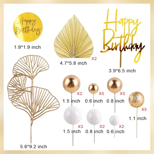 Elegant White Gold Balls Cake Toppers with Palm Leaves Set