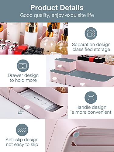ONXE Pink Large Makeup Organizer with Drawers - Vanity, Bathroom & Bedroom Storage