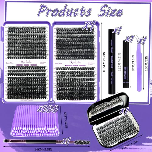 DNSGOOR DIY Lash Extension Kit 804Pcs - D Curl with Bond & Seal, Remover, Tweezers & Storage Box