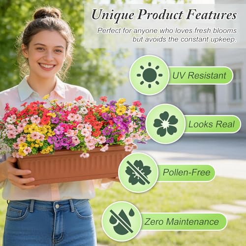 16 Bundles of UV Resistant Artificial Flowers in Mixed Colors