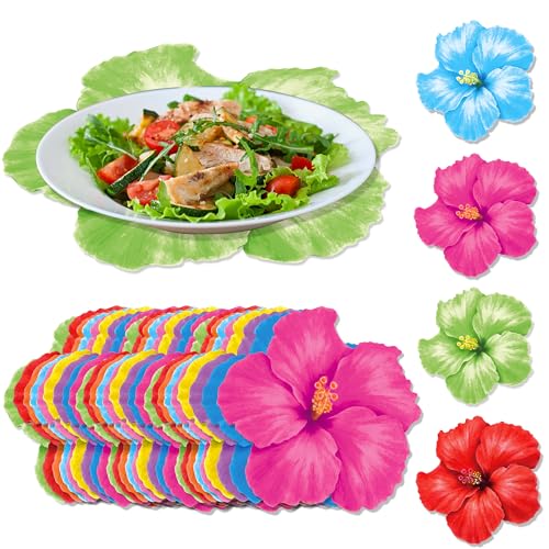 30 Pcs Hibiscus Flower Placemats - Colorful Disposable Table Mats