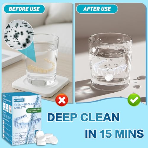 HIHWEM Retainer & Denture Cleaner Tablets - 120 Count, Non-Abrasive Soak