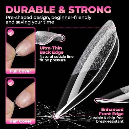 UNA GELLA Short Almond Gel Nail Tips - 360 Pcs, 15 Sizes, Pre-Shaped