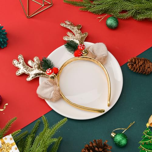 Ychelhr Gold Christmas Elk Antlers Headband - Glitter Xmas Hair Band for Girls & Women