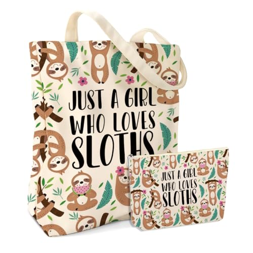 Jealance Canvas Tote Bag and Cosmetic Pouch Set for Women