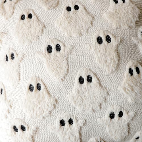 Halloween Ghost Pillow Covers Set of 2 - 18x18 Beige Plush