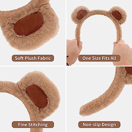 WHAVEL 2 Pcs Bear Ears Headband - Plush Animal Hair Band with White & Brown option