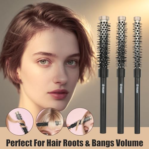 3-Piece Small Barrel Round Brush Set for Short Hair, Bangs, and Root Volume