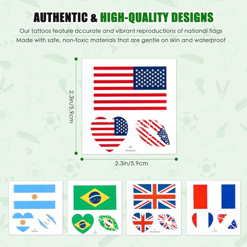 Achoulei Soccer Fan Temporary Tattoos - 10 Countries Flag Stickers for 2026 World Cup