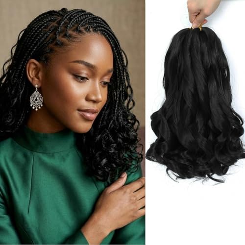 French Curl Braiding Hair Extensions 8 Packs - 14 Inch 1B Loose Wave