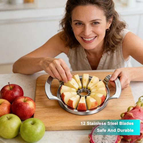 Stainless Steel Apple Slicer - 12 Slice Corer with Cleaning Brush