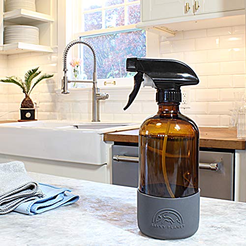 16 oz Amber Glass Spray Bottles with Silicone Sleeve - 2 Pack