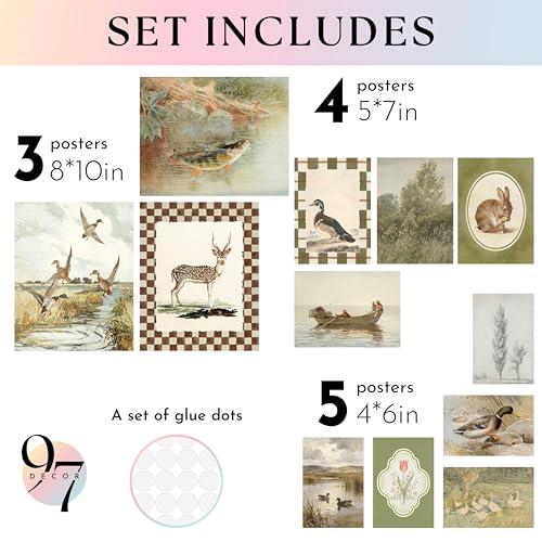 Vintage Nursery Wall Art Set - 12 Unframed Duck & Deer Prints