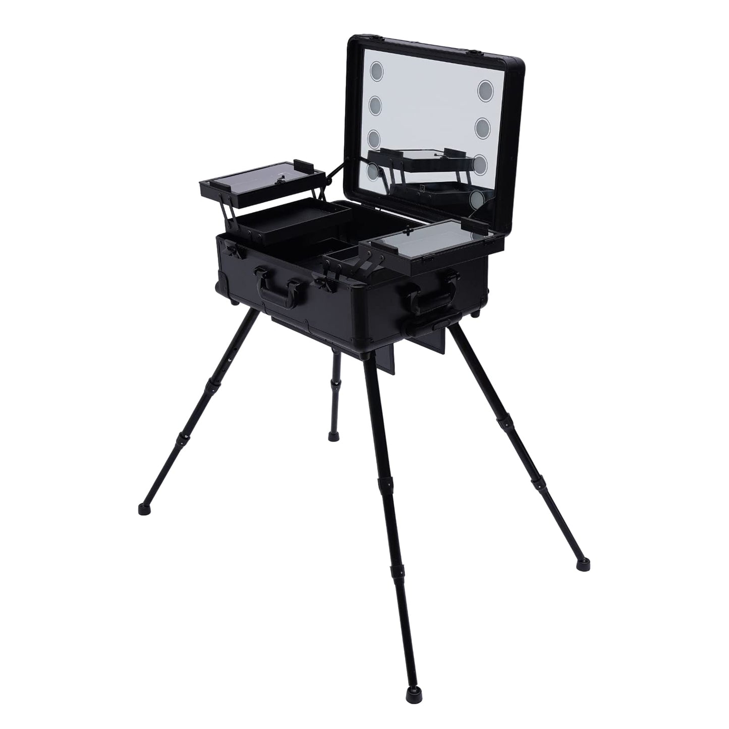 YIYIBYUS Make-Up Case, 3-Tiers Cosmetic Train Case With Light & Mirror & 4 Rolling Wheels Professional Makeup Artist Travel Cases Bag Adjustable Legs Make Up Station for Make-up Artists, Hairdressers