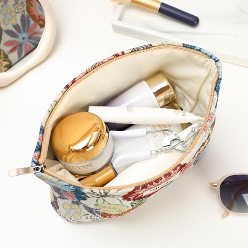 BOCGRPU 2-Pack Flower Garden Makeup Bags Set - 10.2 x 7.1 x 1.5 in & 6.3 x 5.5 x 2 in