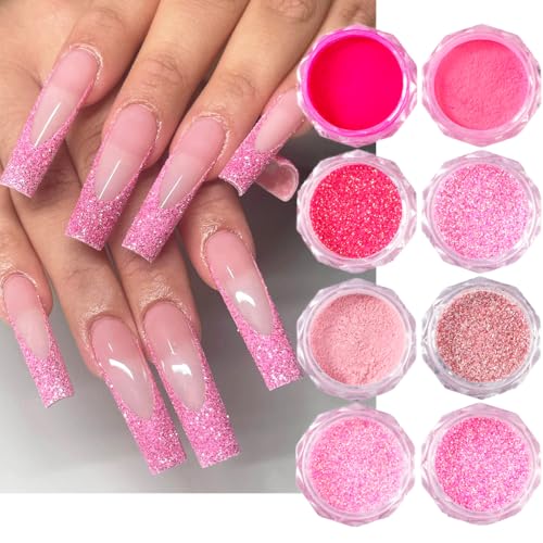 12pcs Pink Nail Glitter Powder Set - Holographic Art Sequins