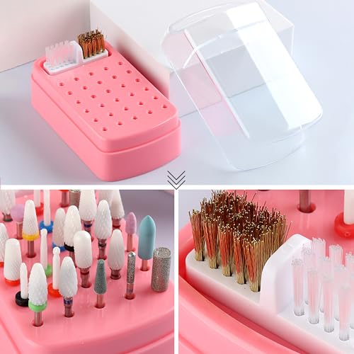 30-Hole Nail Drill Bit Holder & Cleaner Organizer - Pink
