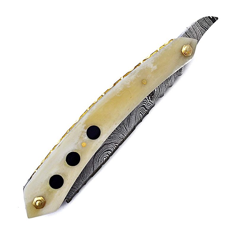 Damascus Steel Straight Razor Folding Razor With Shaving Ready Classic Barber Blade Edge, Men Straight Razor, Leather Case + Strop, Close Shave, Great Gift R-79