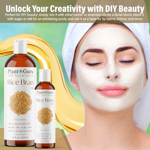 Plant Guru 100% Pure Rice Bran Oil - Natural Moisturizing Oil for Skin & Hair