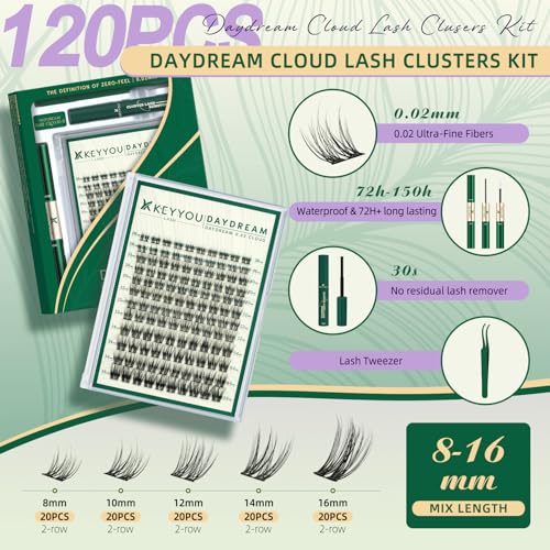 KEYYOU C Curl Cloud-B 8-16mm Wispy Lash Clusters Kit