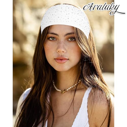 7 Pcs Rhinestone Wide Headbands for Women Non Slip, Elastic Head