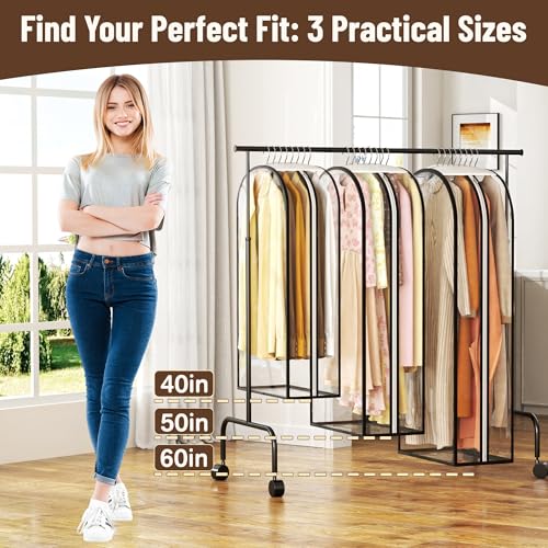 40" Hanging Garment Bags - Ultra Clear Suit Storage, 3 PCS