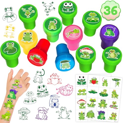 36PCS Frog Party Favors Set with Stamps & Temporary Tattoos for Kids