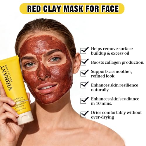 Afalin Red Clay Face Mask Set with Silicone Brush - Pore Cleansing Mud Mask