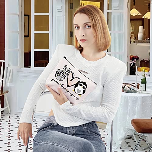 LEVLO Peace Love Penguins Makeup Bag - Funny Animal Lover Cosmetic Pouch