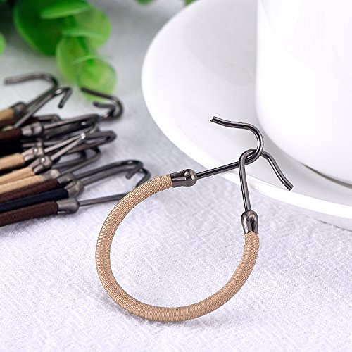 Hotop 15 Pcs Elastic Ponytail Hook Hair Ties for Thick Curly Long Hair - Black, Brown, Apricot