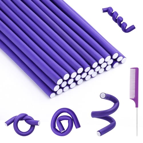 Selizo Purple Small Foam Hair Curlers 9.45" No-Heat Flexible Curling Rods
