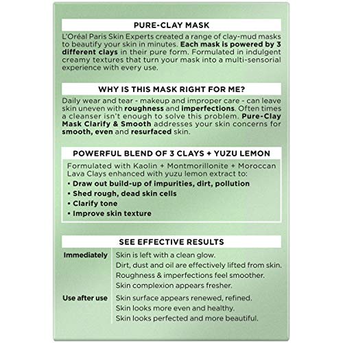 L'Oreal Paris Pure Clay Face Mask with Yuzu Lemon, 1.7 oz for Rough Skin