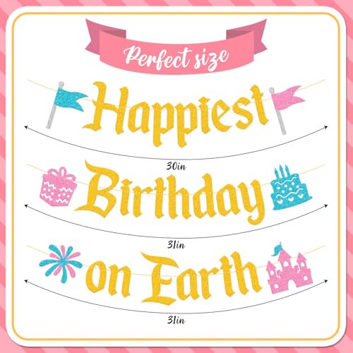 Happiest Birthday on Earth Banner - Princess Party Decorations