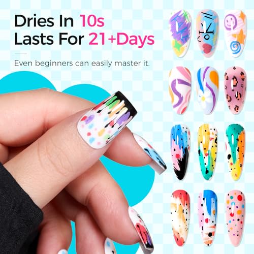 GELLAKTIK 18-Color Waterproof Quick Dry Nail Art Pens - Green, 0.7mm Precision for DIY Designs