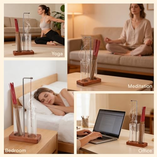 2-in-1 Incense Holder with Glass Ash Catcher for Meditation