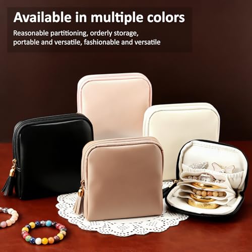 Shunmei Mini Zipper Travel Jewelry Case - 5 Pockets, Beige