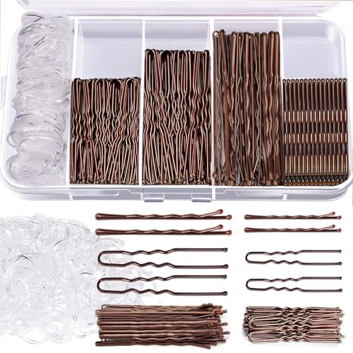 300PCS Hair Styling Kit: Brown Bobby Pins, Hair Pins & Bands