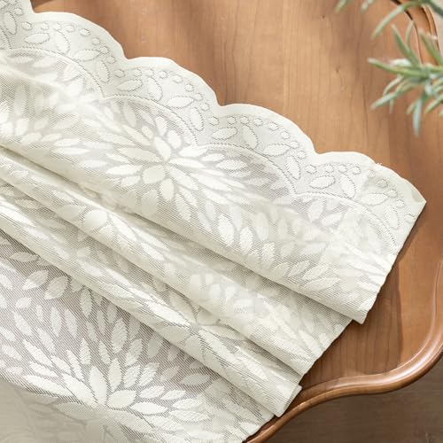 MIULEE Vintage Floral Lace Curtains - 2 Panels, Ivory 52" x 63"