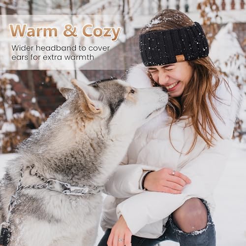 MUTKIS Winter Headbands for Women 3 Pack Black Beige Army Warm Wool Knit Ear Warmers