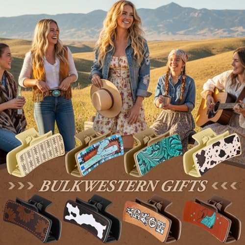8 Stylish Western Leather Hair Claw Clips - Cow Print Design