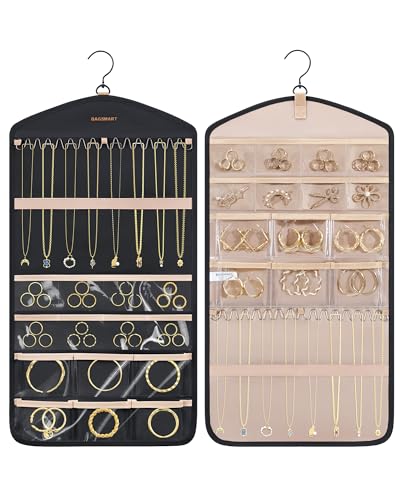 BAGSMART Double-Sided Hanging Jewelry Organizer with Hooks - Black
