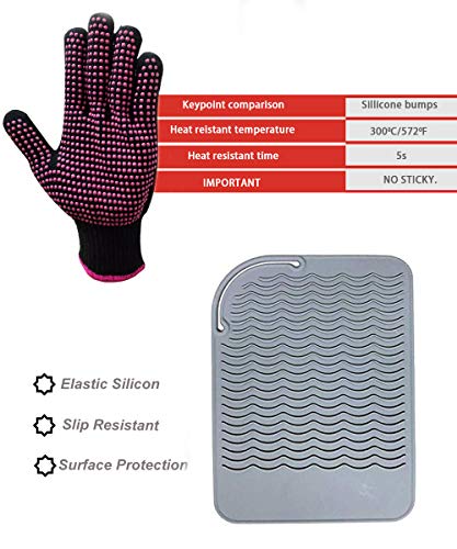 Grey G Heat Resistant Silicone Glove + 9x6.5in Mat for Curling Irons & Straighteners, 2-in-1 Set