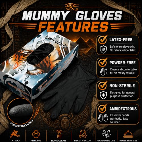 Mummy Black Nitrile Gloves, 4 Mil, Latex-Free, 100 Count