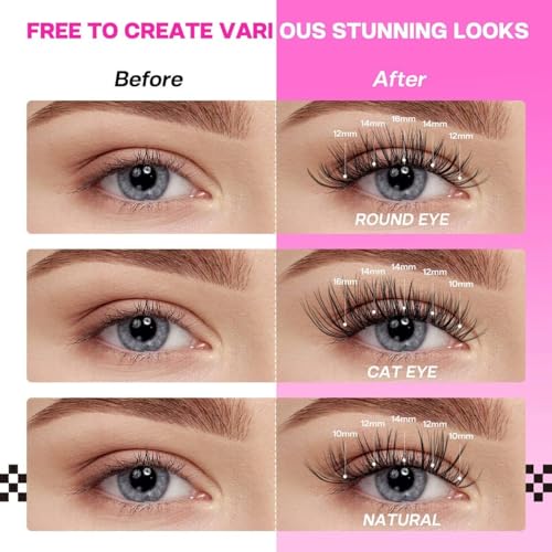 Ebullience A-Natural Lash Clusters 8-18mm D-Curl Volume Eyelash Extensions - 110 Clusters, Soft Thin Band, DIY Natural Look