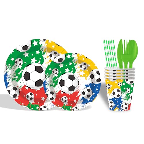 Complete Soccer Party Supplies Set for 24 Guests - World Cup Theme