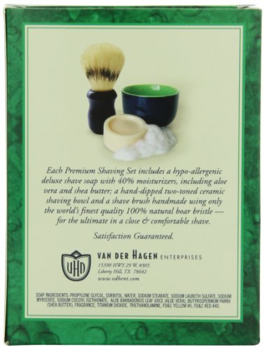 Van Der Hagen Premium Shave Set with Ceramic Bowl, Soap, and Boar Brush