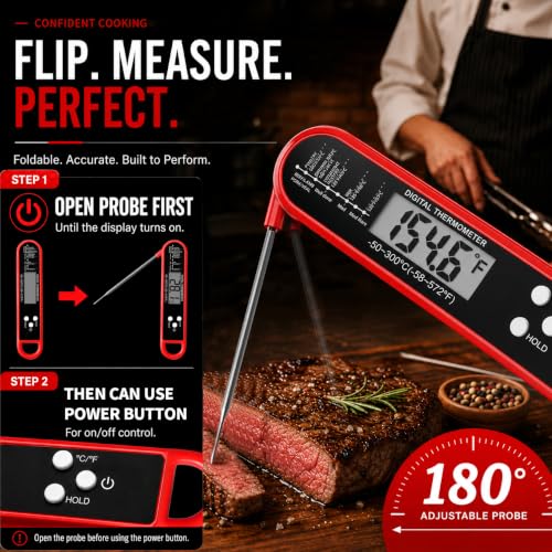 FDK Digital Meat Thermometer - Instant Read BBQ Probe with Magnet & Waterproof Design