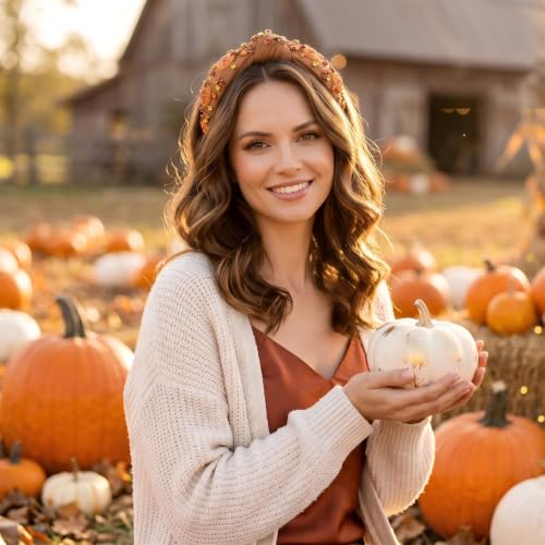 Pumpkin Beaded Thanksgiving Headband - Jeweled Knotted Fall Hair Accessory