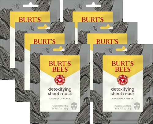 Burt's Bees Detoxifying Charcoal Sheet Mask 6 Pack - Natural Face Mask for All Skin Types