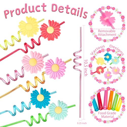 24 Reusable Daisy Flower Drinking Straws for Parties & Events